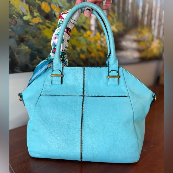 Elliott Lucca Medium Faro Turquoise Leather Satchel Crossbody | Beach Ready ☀️🏝️ - Picture 3 of 17